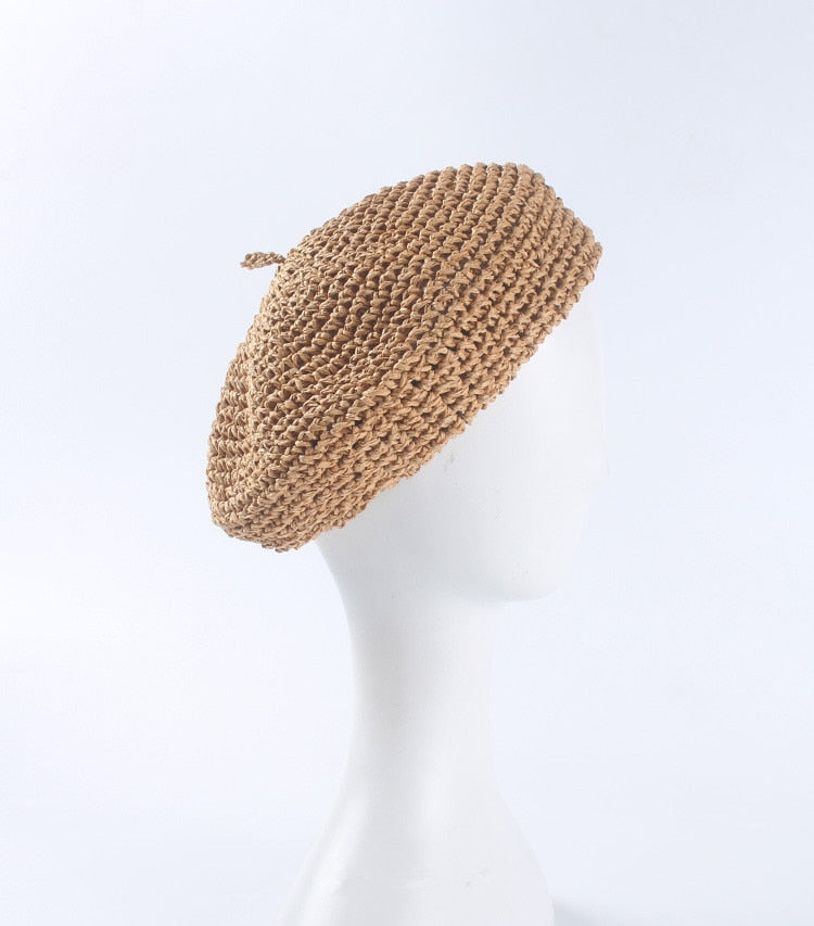 Boho Hat, Straw Beret Hat, Sunshine in Black, Beige and 6 colors