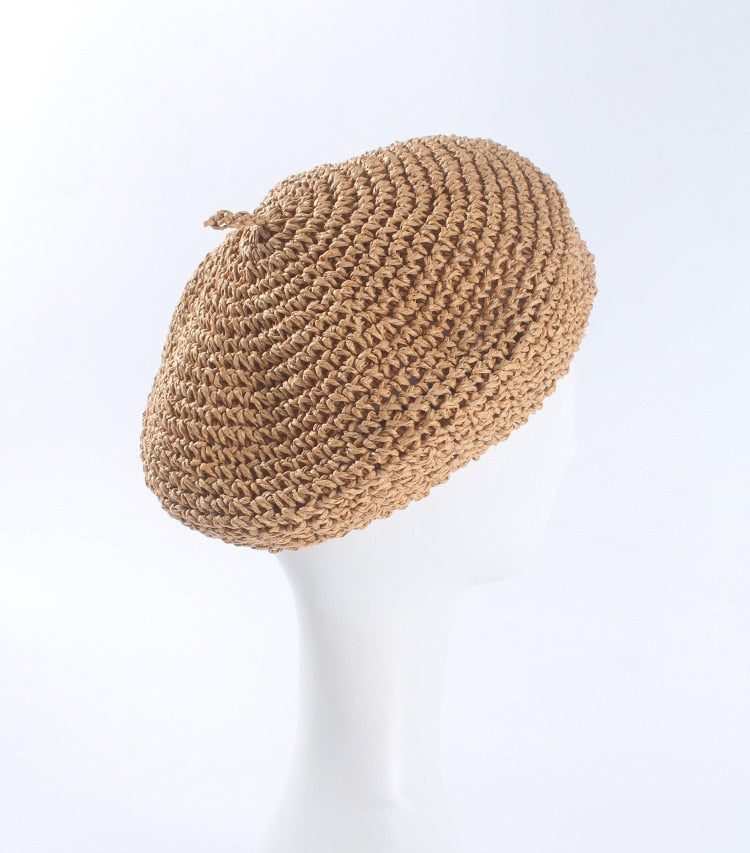 Boho Hat, Straw Beret Hat, Sunshine in Black, Beige and 6 colors