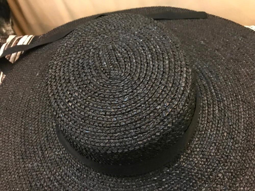 Boho Hat, Sun Hat, Beach Hat, Wide Brim Straw Hat 10-18 cm, Ribbon in Black