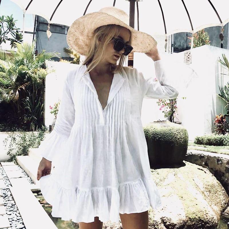 Boho Boho Mini Dress, Beach Dress, Cover up Dress, White Ruffle Lucy
