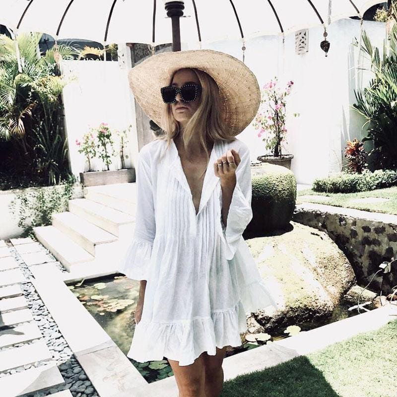 Boho Boho Mini Dress, Beach Dress, Cover up Dress, White Ruffle Lucy