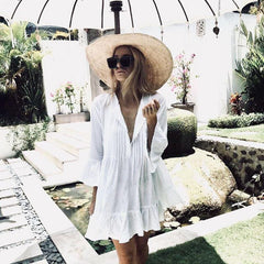 Boho Boho Mini Dress, Beach Dress, Cover up Dress, White Ruffle Lucy
