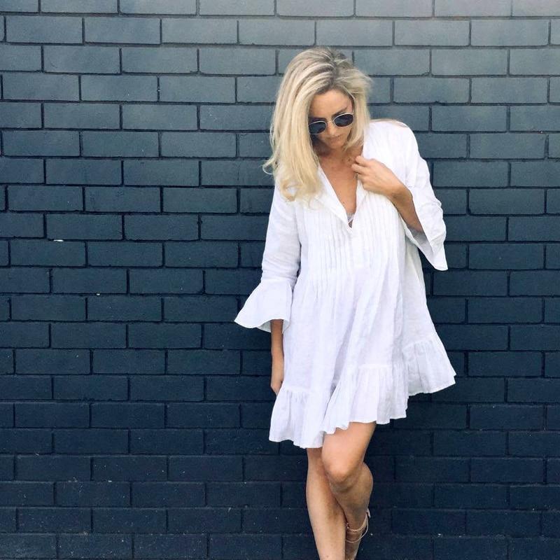 Boho Boho Mini Dress, Beach Dress, Cover up Dress, White Ruffle Lucy