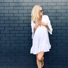 Boho Boho Mini Dress, Beach Dress, Cover up Dress, White Ruffle Lucy