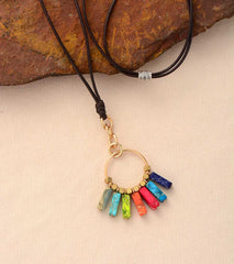 Boho Necklace, Red 7 Color Chakra Pendantn