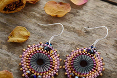 Boho Earrings, Dangle Earrings, Crystal Beads Lava Purple Stone