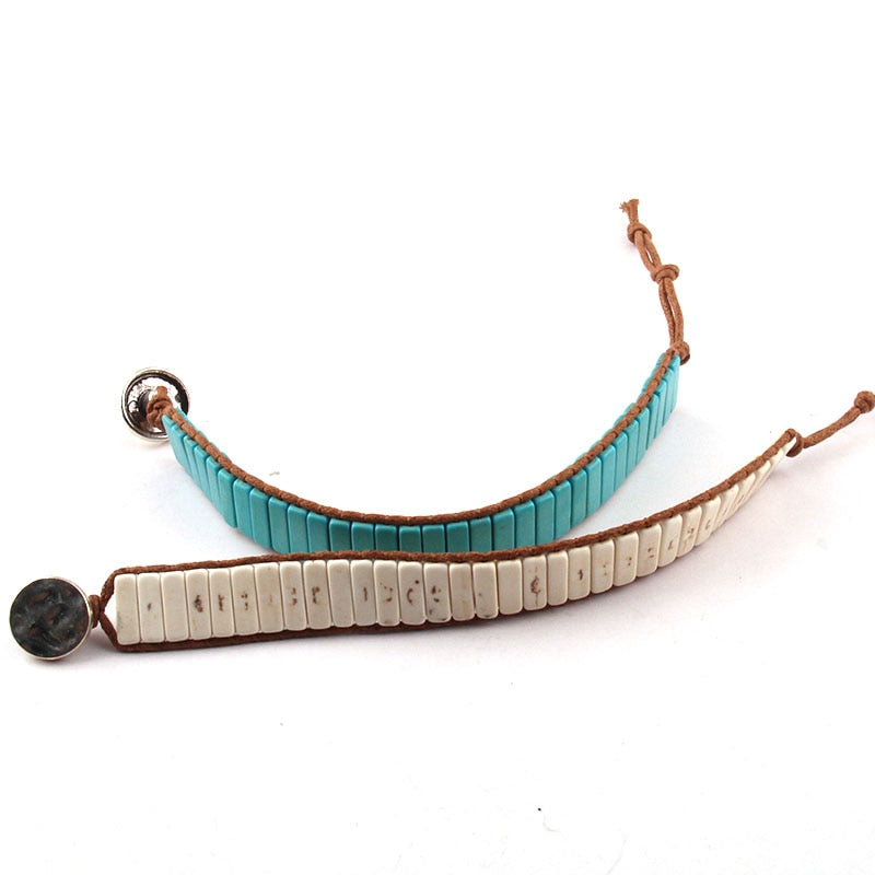 Boho Bracelet, RH Leather Wrap Bracelet, Blue White and Pink