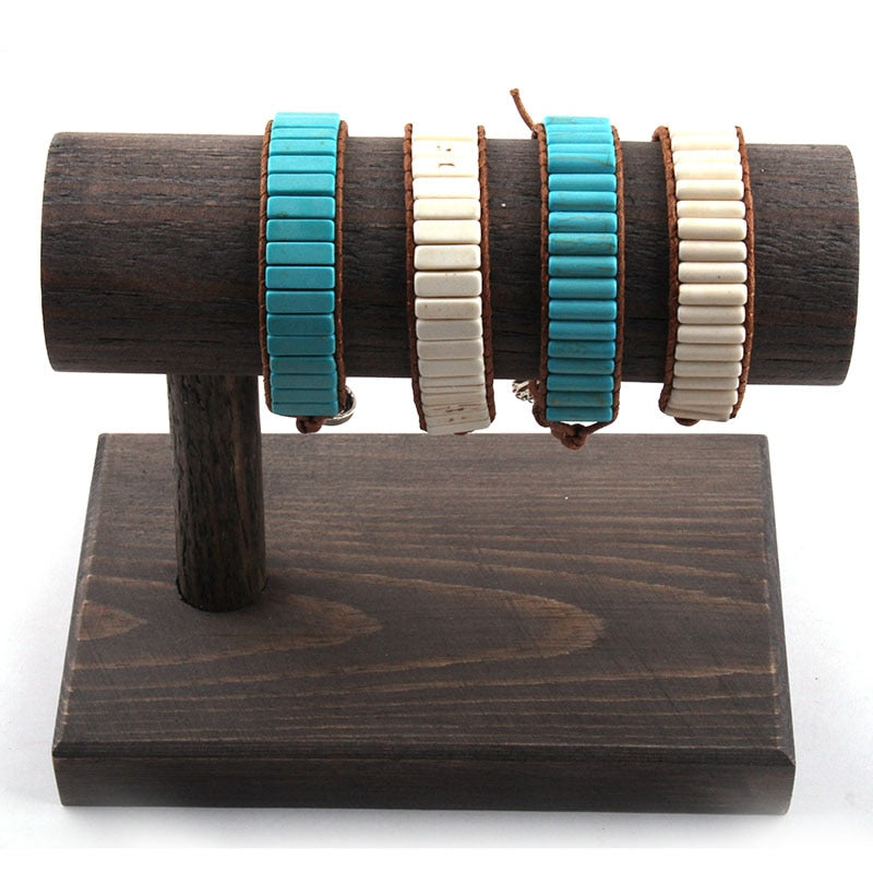 Boho Bracelet, RH Leather Wrap Bracelet, Blue White and Pink