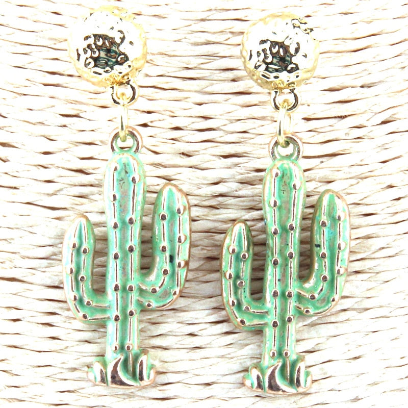 Boho Earrings, RH Dangle Earrings, Green Cactus