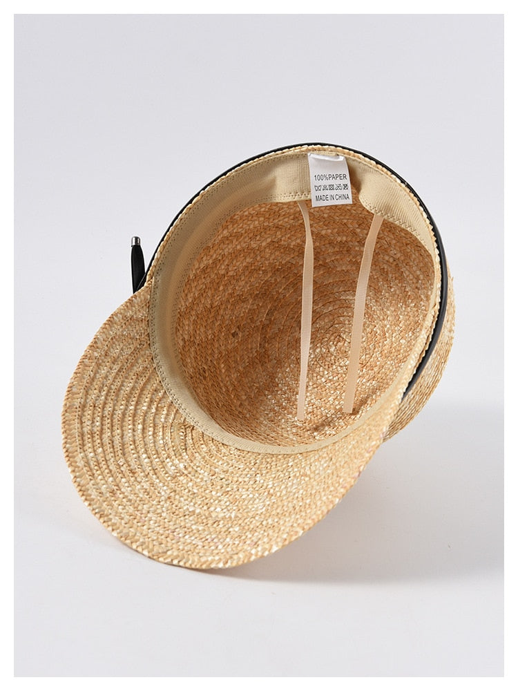 Boho Hat, Sun Hat, Beach Hat, Straw Hat, Baseball Cap, Black Strap