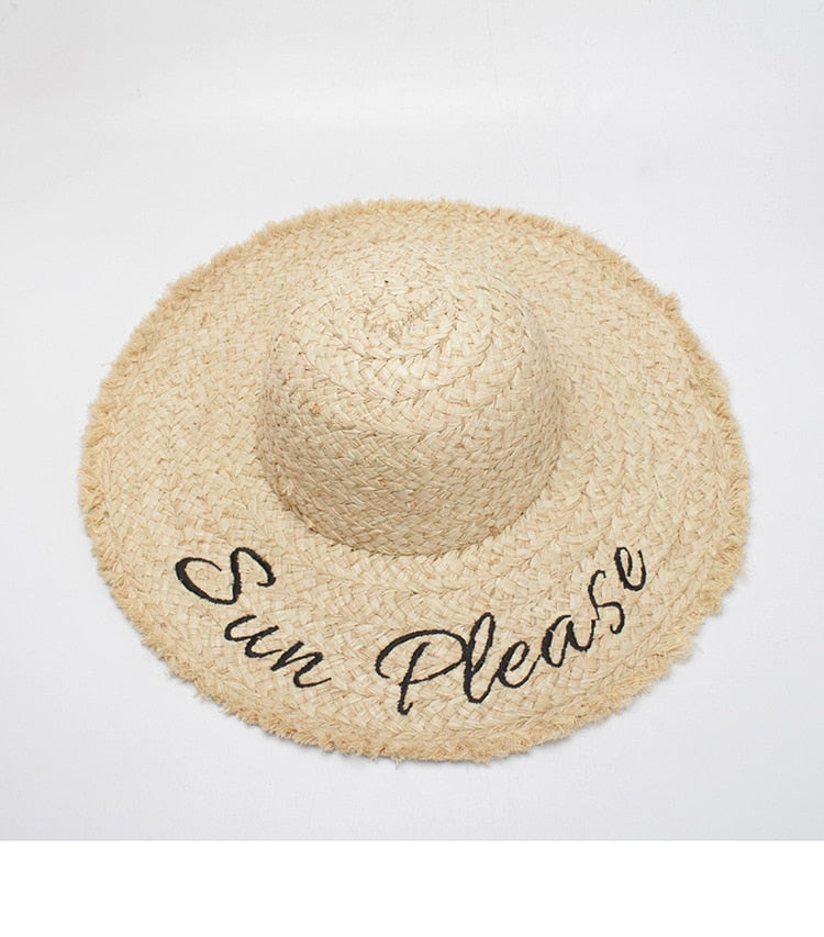 Boho Hat, Sun Hat, Beach Hat, Wide Brim Raffia Hat, Beige Sun Please