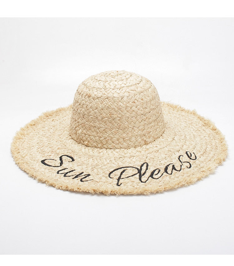 Boho Hat, Sun Hat, Beach Hat, Wide Brim Raffia Hat, Beige Sun Please