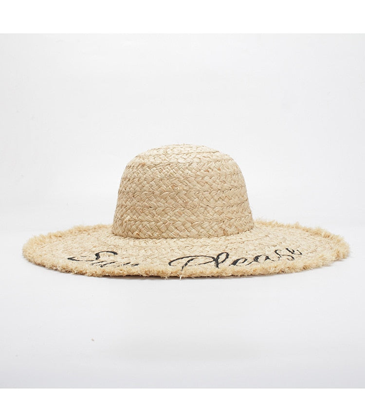 Boho Hat, Sun Hat, Beach Hat, Wide Brim Raffia Hat, Beige Sun Please