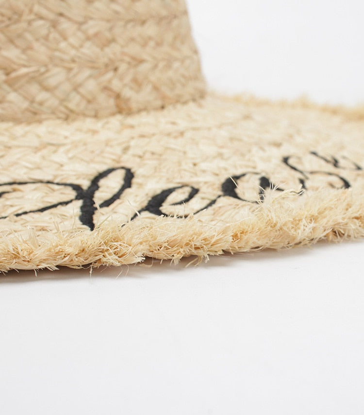 Boho Hat, Sun Hat, Beach Hat, Wide Brim Raffia Hat, Beige Sun Please