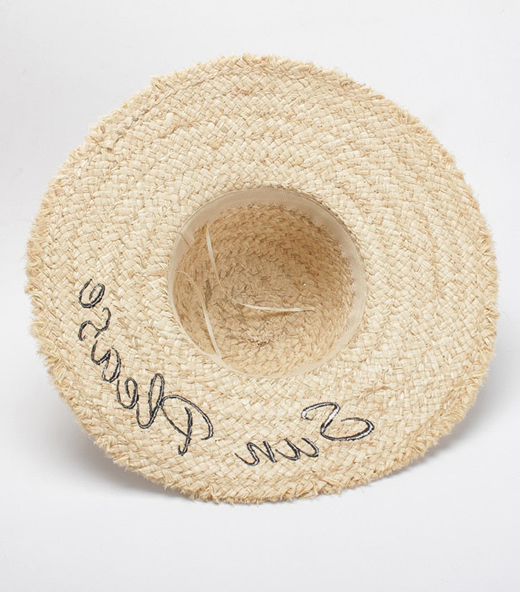 Boho Hat, Sun Hat, Beach Hat, Wide Brim Raffia Hat, Beige Sun Please