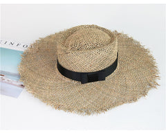 Boho Hat, Sun Hat, Beach Hat, Wide Brim Seagrass Sun Hat, Black Ribbon