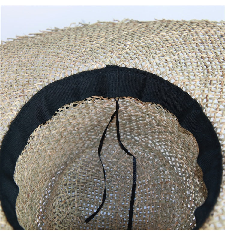Boho Hat, Sun Hat, Beach Hat, Wide Brim Seagrass Sun Hat, Black Ribbon