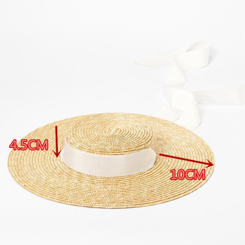 Boho Hat, Sun Hat, Beach Hat, Wide Brim Straw Hat 10 cm, Black and White Ribbon