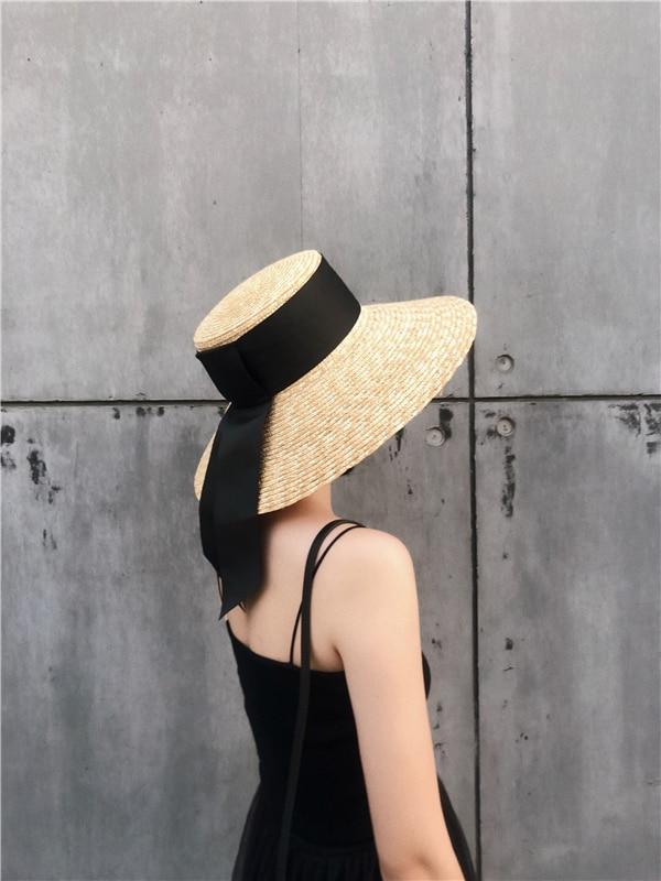 Boho Hat, Sun Hat, Beach Hat, Wide Brim Straw Hat, Big Black Ribbon