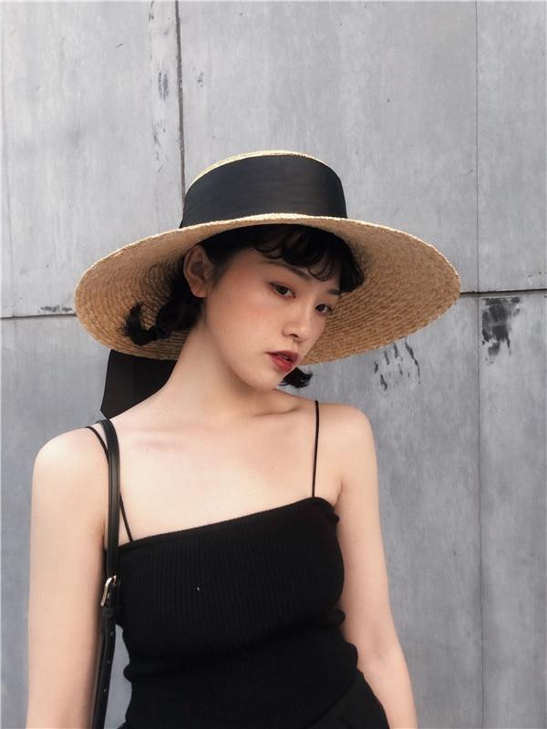 Boho Hat, Sun Hat, Beach Hat, Wide Brim Straw Hat, Big Black Ribbon