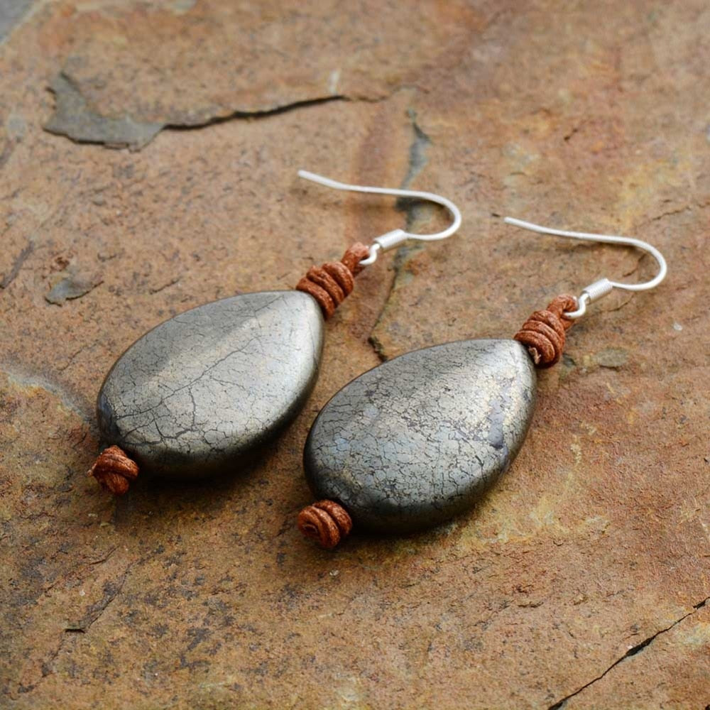 Boho Earrings, Dangle Earrings, Black Pyrite Rope