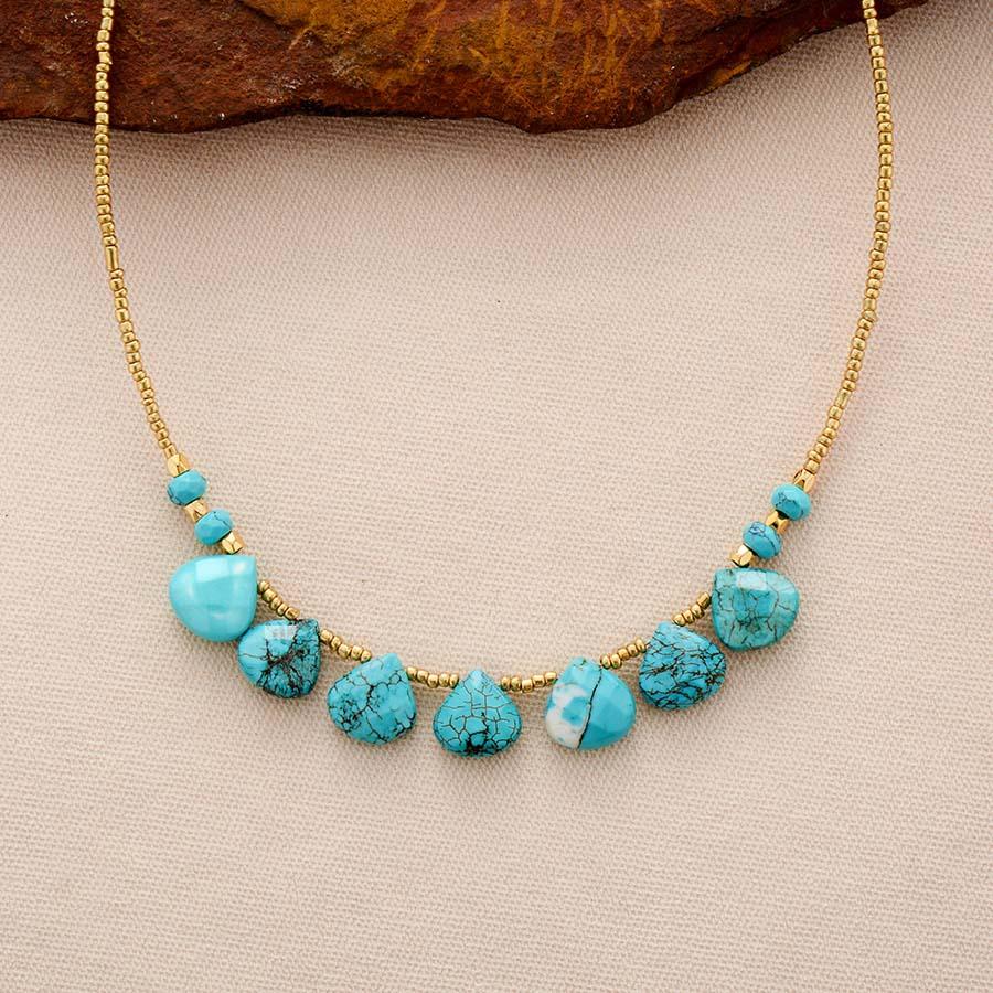 Boho Necklace, Choker Necklace, Turquoise, Natural Stone, Seeds