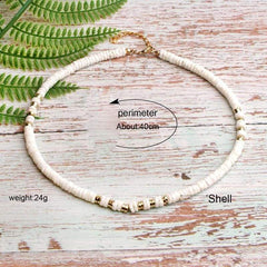 Boho Necklace, Natural Shell Cowrie in White
