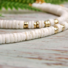 Boho Necklace, Natural Shell Cowrie in White