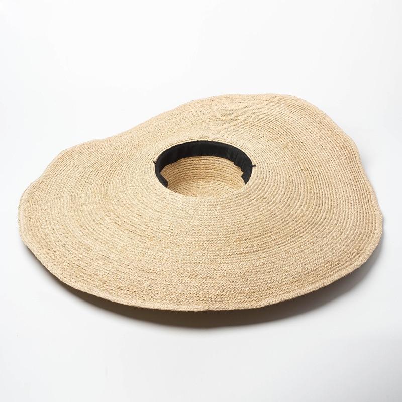 Boho Hat, Sun Hat, Beach Hat, Extra Wide Brim Straw Hat (25 cm), Raffia Dome and Flat