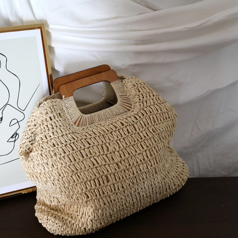 Boho Bag, Woven Straw Handbag, Love Sac