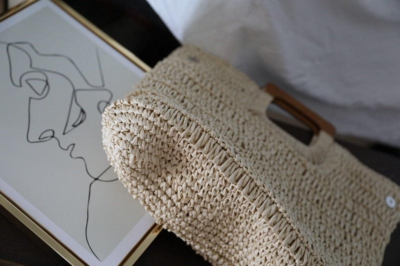 Boho Bag, Woven Straw Handbag, Love Sac