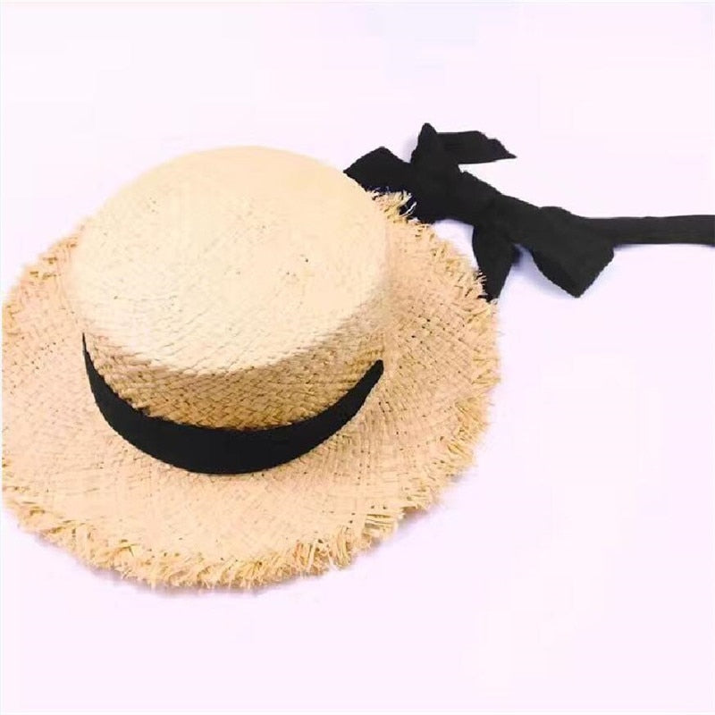 Boho Hat, Kid Hat, Sun Hat, Wide Brim Straw Hat, Little Girl  Hat, Ava White Ribbon