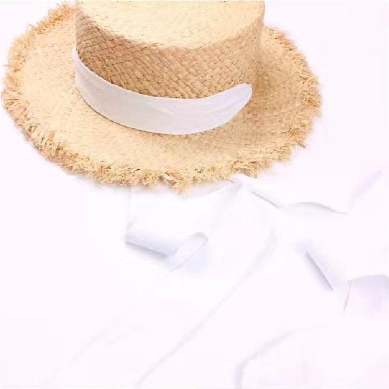 Boho Hat, Kid Hat, Sun Hat, Wide Brim Straw Hat, Little Girl  Hat, Ava White Ribbon