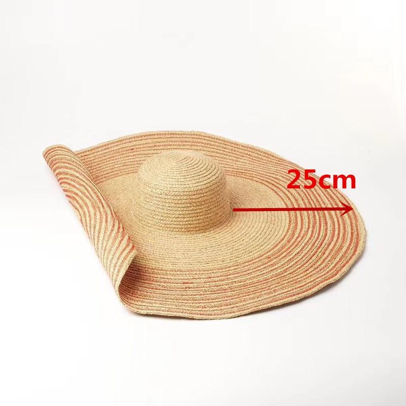 Boho Hat, Sun Hat, Beach Hat, Extra Wide Brim Straw Hat (25 cm), Stripe 2 Colors