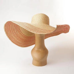 Boho Hat, Sun Hat, Beach Hat, Extra Wide Brim Straw Hat (25 cm), Stripe 2 Colors