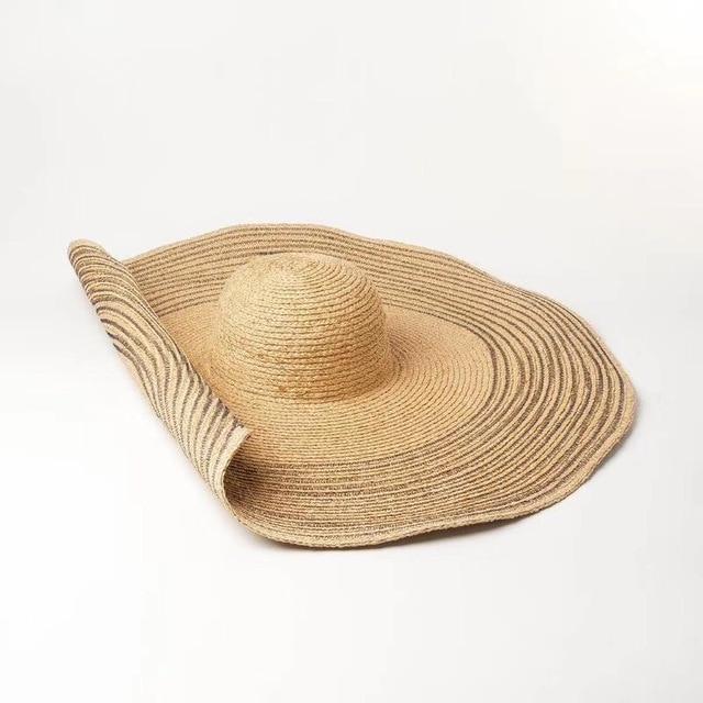 Boho Hat, Sun Hat, Beach Hat, Extra Wide Brim Straw Hat (25 cm), Stripe 2 Colors