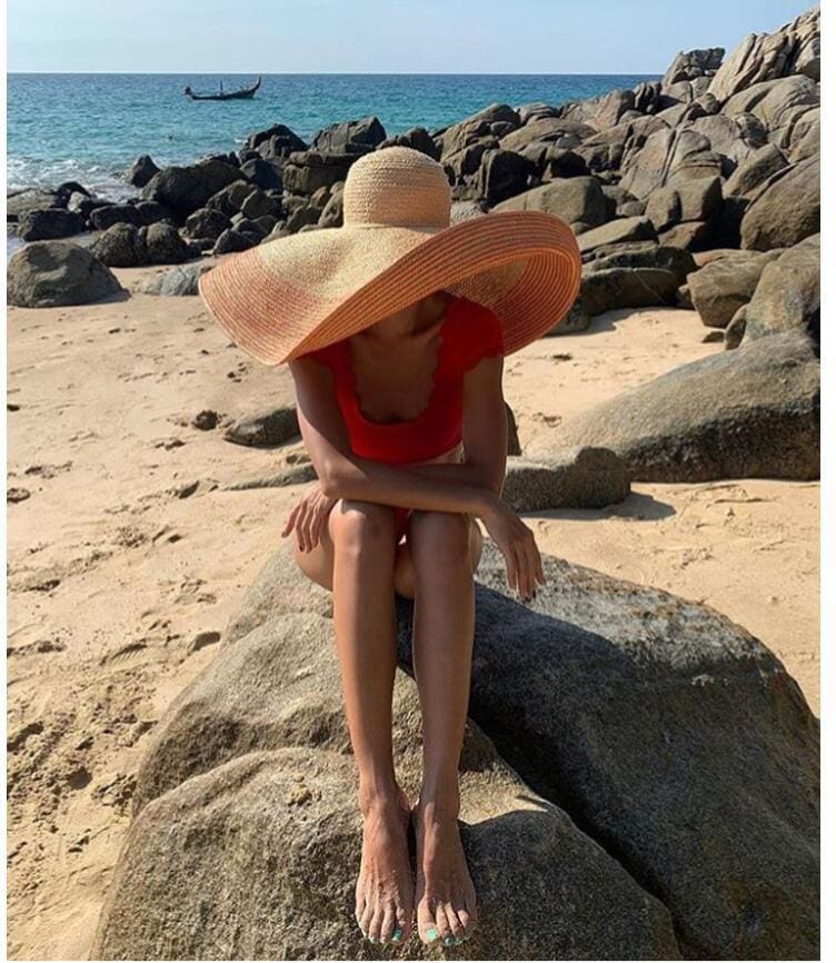 Boho Hat, Sun Hat, Beach Hat, Extra Wide Brim Straw Hat (25 cm), Stripe 2 Colors