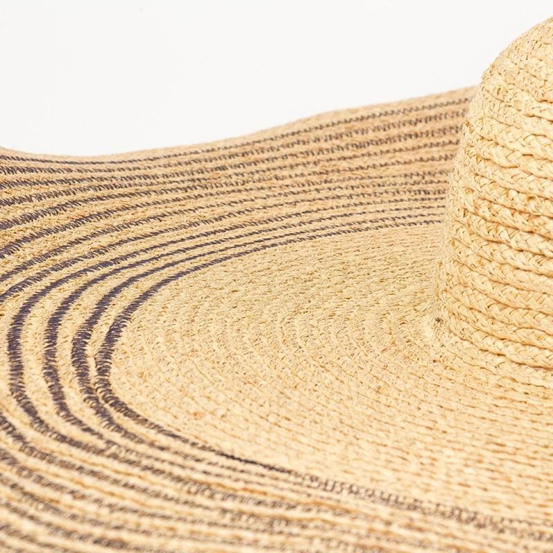 Boho Hat, Sun Hat, Beach Hat, Extra Wide Brim Straw Hat (25 cm), Stripe 2 Colors