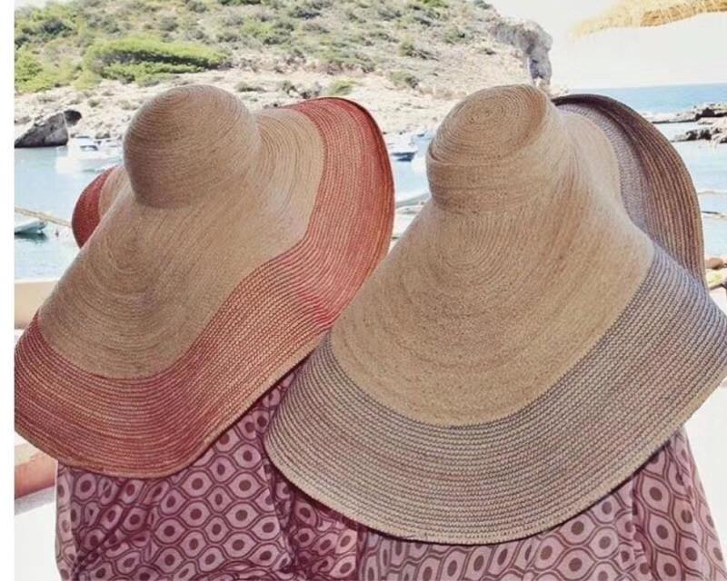 Boho Hat, Sun Hat, Beach Hat, Extra Wide Brim Straw Hat (25 cm), Stripe 2 Colors