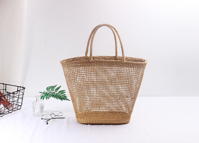 Boho Bag, Woven Straw Bucket Bag, Rattan Bag, Lily Brown