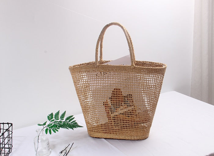 Boho Bag, Woven Straw Bucket Bag, Rattan Bag, Lily Brown