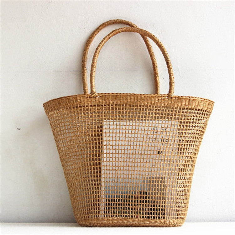 Boho Bag, Woven Straw Bucket Bag, Rattan Bag, Lily Brown