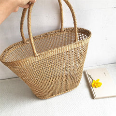 Boho Bag, Woven Straw Bucket Bag, Rattan Bag, Lily Brown