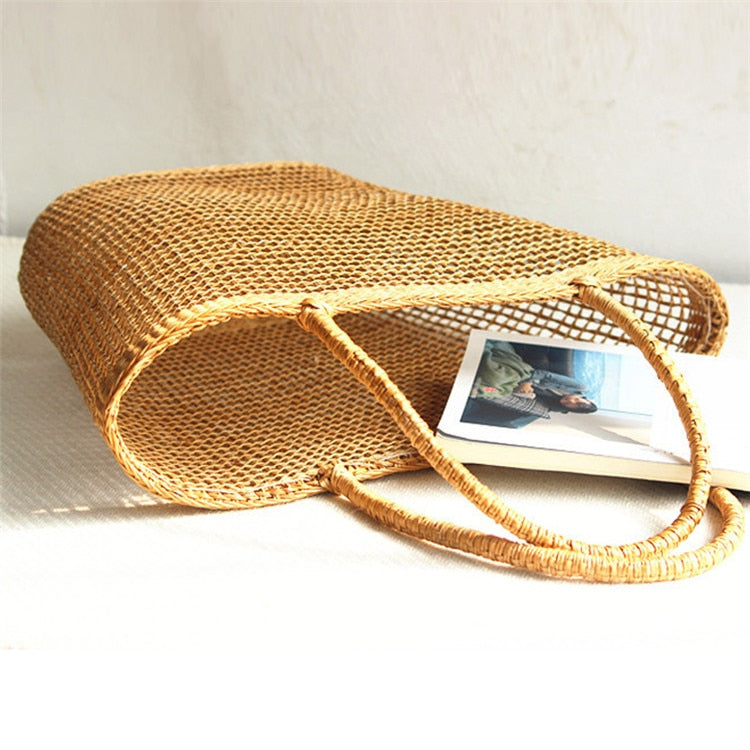 Boho Bag, Woven Straw Bucket Bag, Rattan Bag, Lily Brown