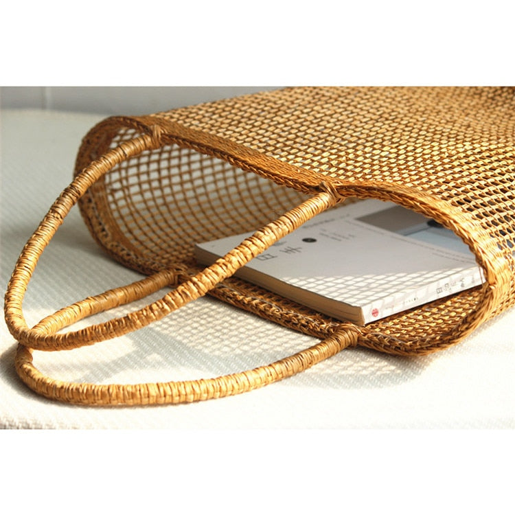 Boho Bag, Woven Straw Bucket Bag, Rattan Bag, Lily Brown