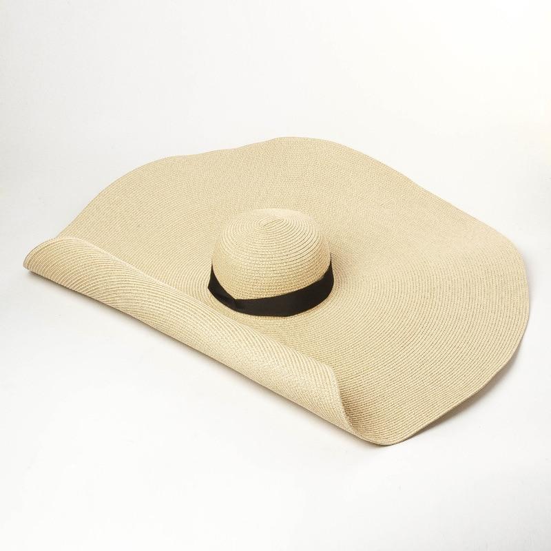 Boho Hat, Sun Beach Hat, Extra Large Wide Brim Straw Hat, Ribbon, 3 colors (Soft, 30 cm)