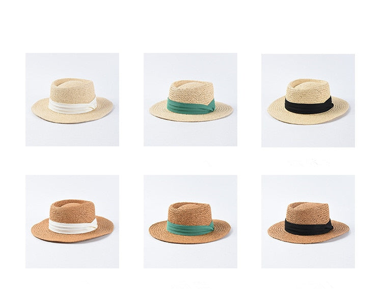 Boho Hat, Sun Hat, Beach Hat, Straw Hat, Bucket Hat, White, Green and 6 colors Ribbon
