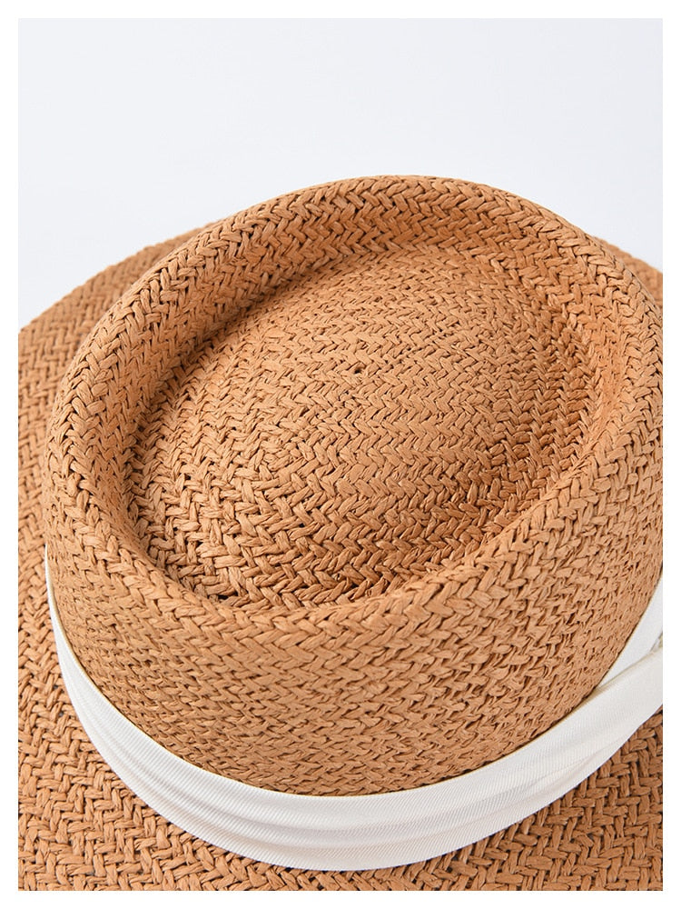 Boho Hat, Sun Hat, Beach Hat, Straw Hat, Bucket Hat, White, Green and 6 colors Ribbon