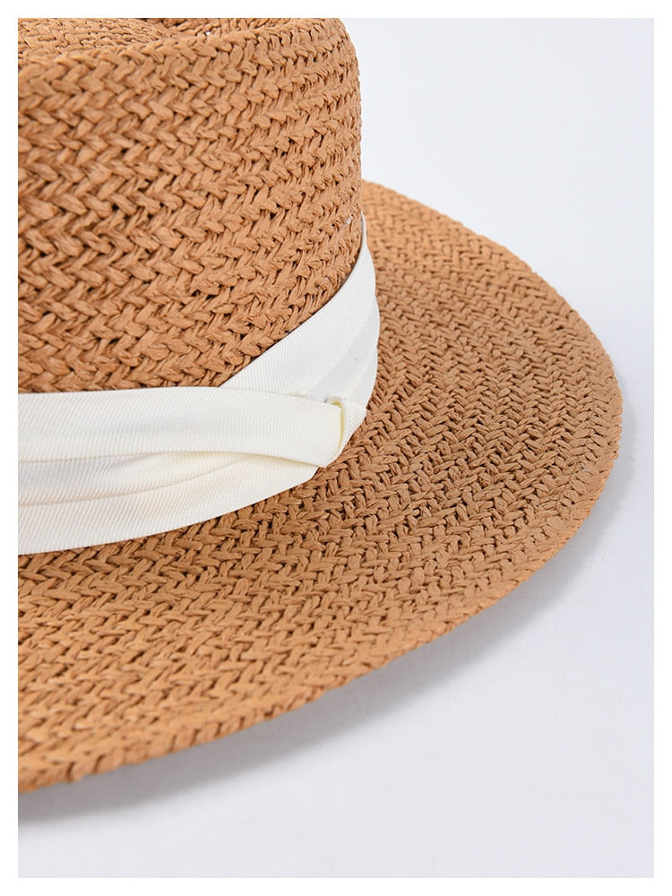 Boho Hat, Sun Hat, Beach Hat, Straw Hat, Bucket Hat, White, Green and 6 colors Ribbon