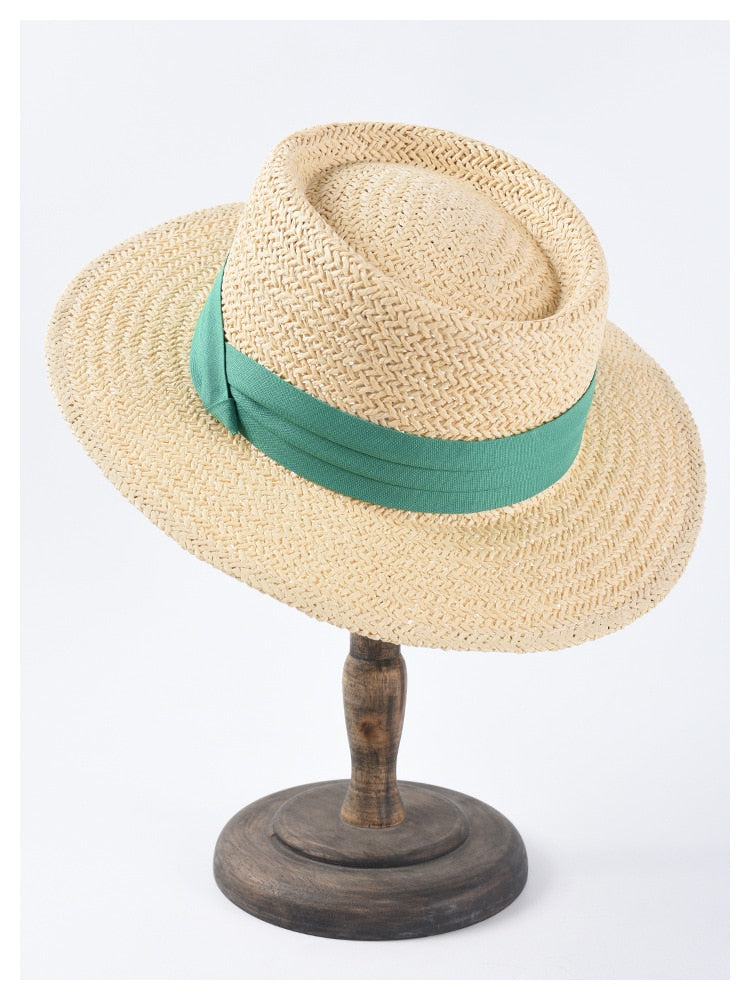 Boho Hat, Sun Hat, Beach Hat, Straw Hat, Bucket Hat, White, Green and 6 colors Ribbon